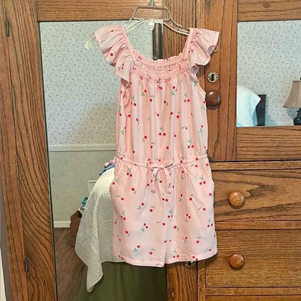 Pink Cherry Fabric Short Romper